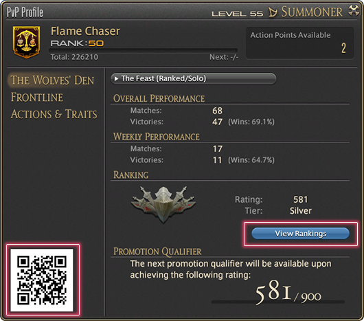 Página de ranking de PvP do The Feast