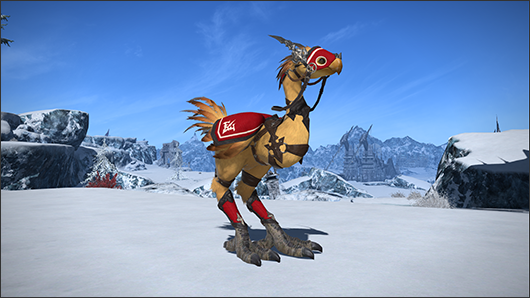 Chocobo com equipamento de corrida de Final Fantasy XIV