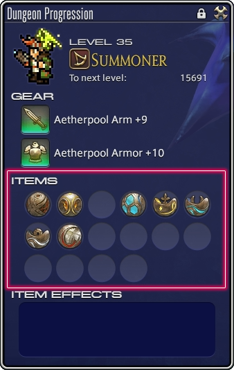 Informações de armas e armaduras Aetherpool na interface